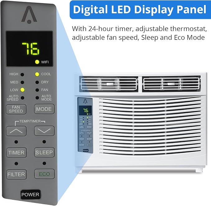 Window Air Conditioner 6000 BTU, Window AC Unit Cools Up to 250 Square Feet, Window AC Unit with Remote Control, 3 Cooling Speeds, Quiet Operation, White