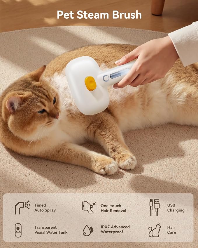 Rojeco 2in1 8.5L Automatic Pet Feeder and Water Dispenser and 3-in-1 Cat Steam Brush