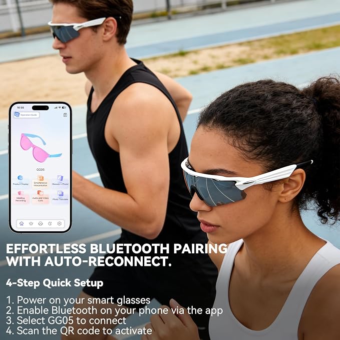 Bluetooth Smart Sunglasses for Men Women, Open-Ear Speaker Glasses with Touch Control, UV400 Polarized Lens, 5-6H Playtime for Outdoor Sports,White and Grey