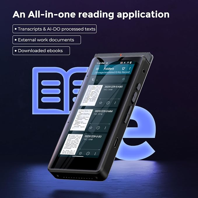 Innioasis PR1 AI Voice Recorder, Transcription & Translation with AI, 3.99 inch 64GB Smart Summarize, Offline AI Processing Note Taker for Meeting & Lectures, Translation for Business Travel, Black