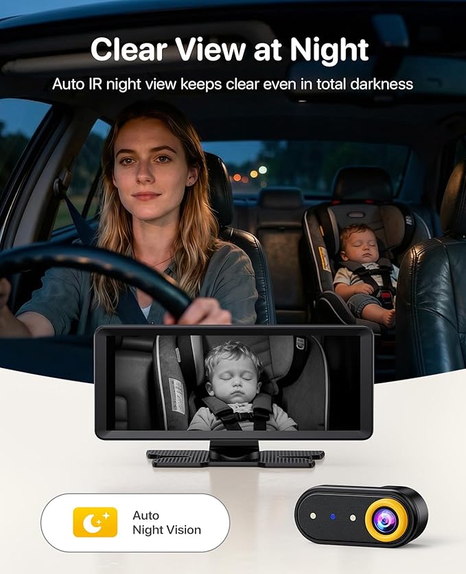 LUCKVIEW BM5 MAX Dual Baby Car Camera, 1080P HD with Record & Playback, 7.2” Split-Screen Display, Auto Night Vision, Easy Installation Rear-Facing Car Seat Camera for Baby