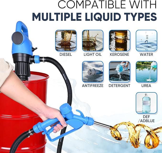Electric Drum Barrel Pump, 110V-240V AC/ 12V DC Power, 55 Gallon Electric Transfer Pumps with 2-Inch Bung Adapter, 5 GPM Flow Rate, Suitable for DEF, Diesel, Water, Antifreeze