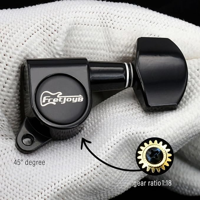 FretJoyB 18:1 Guitar Tuning Pegs 3x3 Standard Guitar Tuners Tuning Keys Replacement for Acoustic or Electric Guitars-Black(3 Right+3 Left)