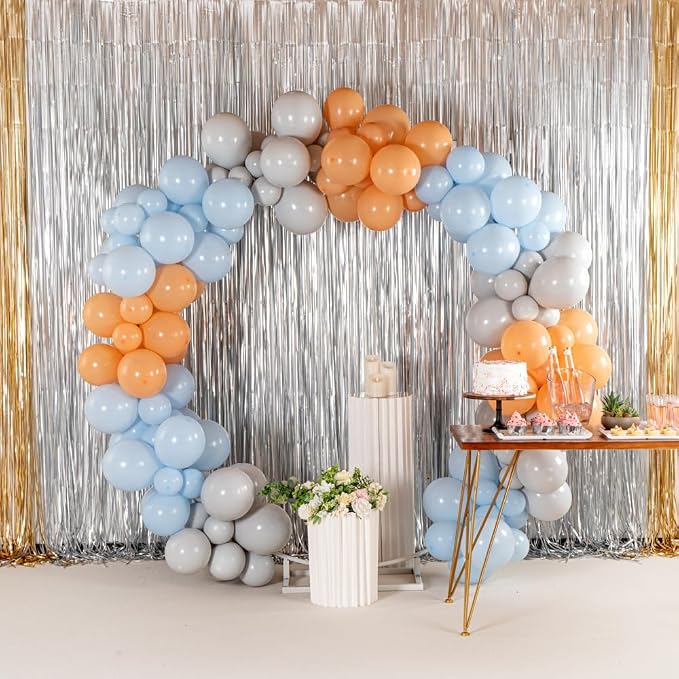 Restaurantware-Balloonify Balloon Garland Set, 1 Party Decoration Kit - 160 Balloons, With Chain, Blue, White, & Beige Latex Balloon Arch Kit, Includes Glue Dots