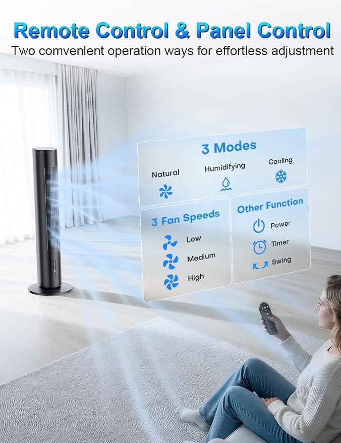 Windowless Air Conditioner, 35" Evaporative Air Cooler with 3 Speeds & 3 Modes, 25ft Remote & Smart Timer, 120°Oscillating Swamp Cooler No Window Needed Portable Air Conditioners for Bedroom