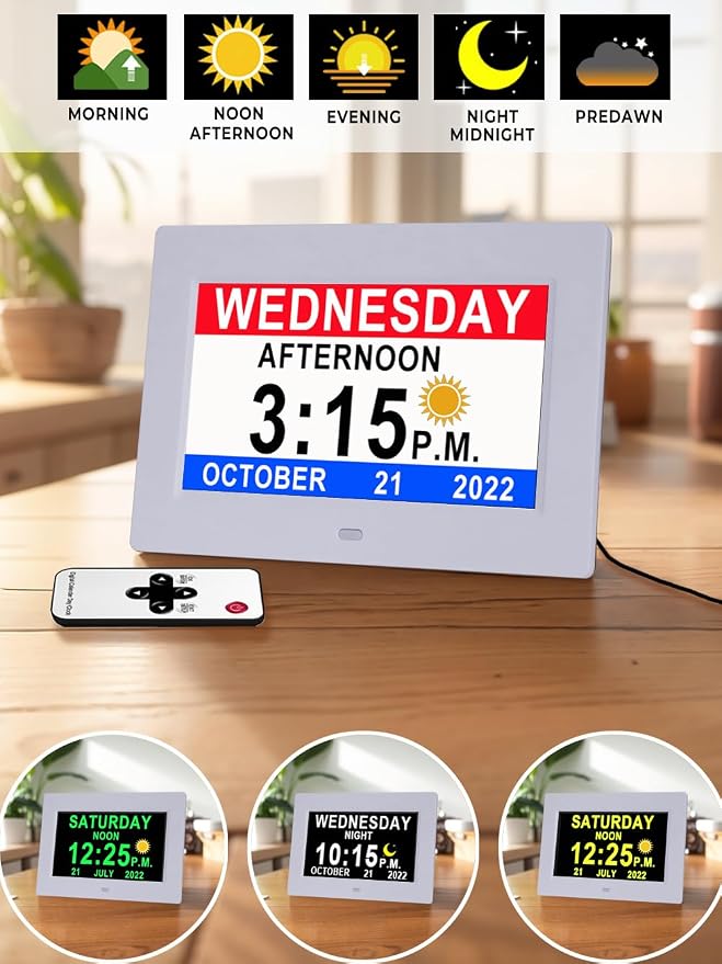 MASSII Dementia Clock with Date Time Voice Announcement, 27 Alarms Custom Reminders, Sleep Trainer, Auto DST, 10 Levels Night Dimmer, Large Talking Digital Calendar Clock for Elderly with 1.5M Adaptor