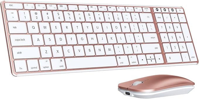 seenda Bluetooth Keyboard and Mouse Combo for Mac, SKM64-2 Rechargeable Silent Wireless Keyboard Mouse Compact Slim, 3 Multi-Device Connection, Compatible for Mac MacBook Pro/Air iPad, White Rose Gold