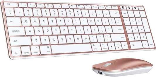 seenda Bluetooth Keyboard and Mouse Combo for Mac, SKM64-2 Rechargeable Silent Wireless Keyboard Mouse Compact Slim, 3 Multi-Device Connection, Compatible for Mac MacBook Pro/Air iPad, White Rose Gold