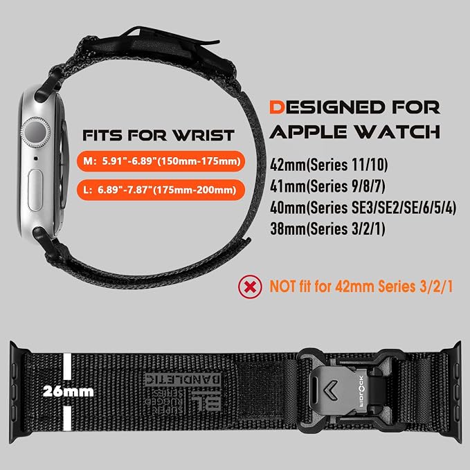 Bandletic Compatible with Apple Watch Bands for Women Men, Wide Soft Nylon Sport Strap with Magnetic Fidlock V-Buckle for iWatch 42mm(Series 11/10), 41mm(9/8/7), 40mm(SE3/SE2/SE/6/5/4), 38mm(3/2/1)
