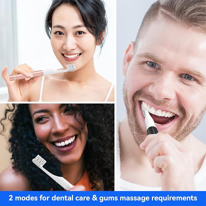 SEAGO Electric Toothbrush for Adults - 3 in 1 Holder with 8 pcs Replaceable Brush Battery Operated Travel Toothbrush kit Portable and 2 Minute Timer(Black, Middle)