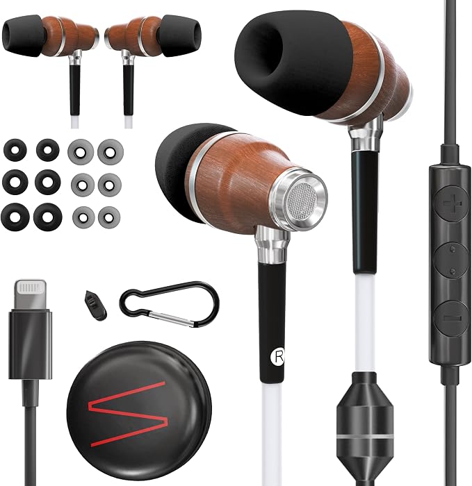Symphonized Premium Airtube Headphones EMF Earbuds, 3D Sound, Microphone Volume Control, 8mm Bass Drivers Granting High Audio Quality MFI for iPhone 5 to 14 ONLY