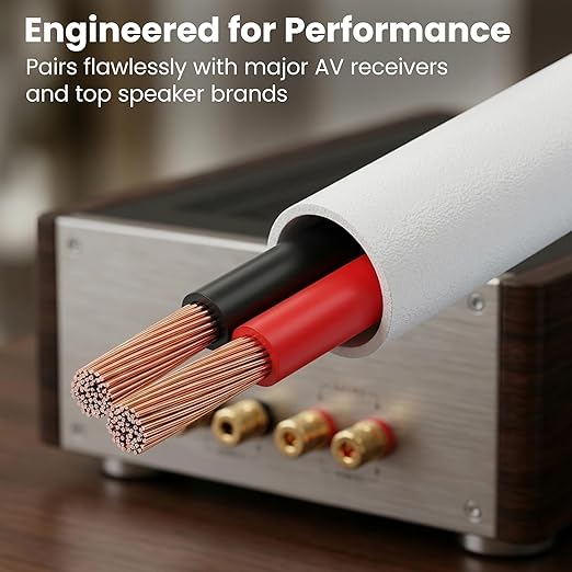 GEARit 16 Gauge Speaker Wire CL2 Rated 16 Gauge Wire 100 ft, Audio Cable with Red/Black Color Coded, Speaker Cable for in-Wall Home Theater, Car Stereo, Commercial Audio Systems, CCA(White)