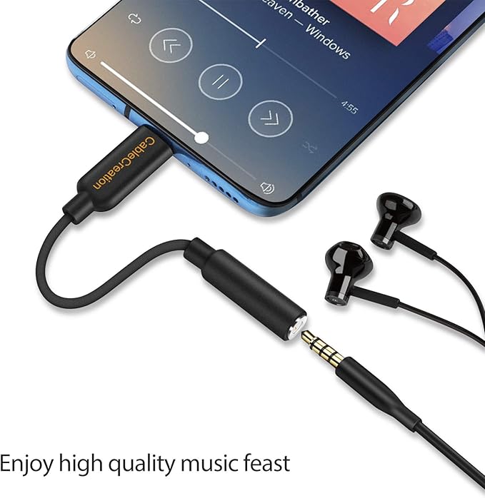 CableCreation USB C to 3.5mm Headphone Adapter, Type-C to 3.5mm Audio Adapter Compatible with Galaxy S22 S20 S21 Ultra Z Flip S20+, iPad Pro 2020, Pixel 4 3 2 XL etc. 0.33 ft Black