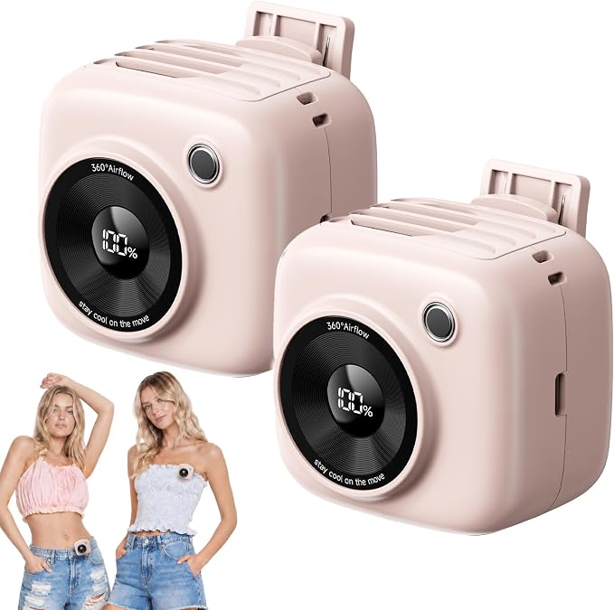 Portable Waist Fan, Rechargeable Wearable Fan w/ LED Display, 3 Speeds, 3000mAh Battery, 10H Runtime, Mini Turbo Airflow, Clip on Belt/Shirt/Hat,Travel Essentials Gift for Women,Makeup,Concert -2 PACK