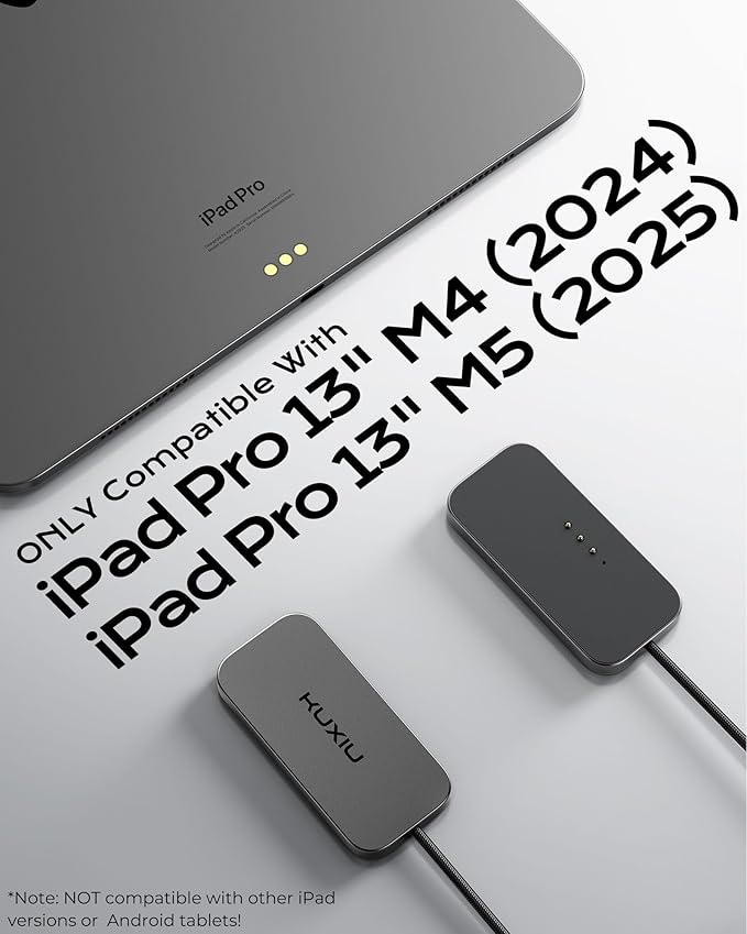 KU XIU Magnetic Wireless Charger for iPad Pro 13" M4/M5 ONLY, 35W Fast Charging Smart Connector Charger, Aluminum Alloy Wireless Charging Pad with 6.56ft USB-C Cord Cable (Adapter Not Included)