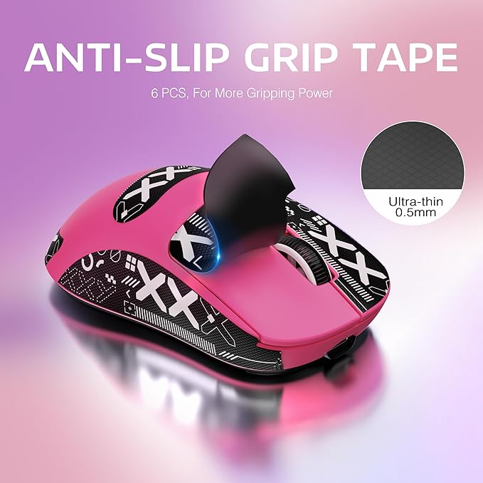 MANBASNAKE × ATTACK SHARK X3 Wireless Gaming Mouse, 49g Lightweight Triple Mode Ergonomic Computer Mouse, PAW3395 26K DPI Sensor,200h Battery Life, Griptape Programmable Buttons for PC/Mac/Win (Berry)