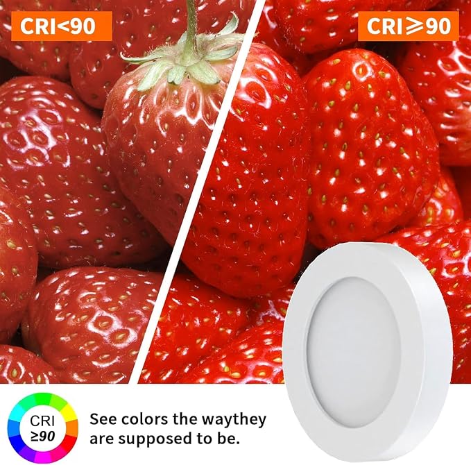 VST Under Cabinet Lights CCT 3000K-6500K, LED Puck Light Color Temperature and Brightness Adjustable with Touch Remote Dimmer ETL-Listed LED Driver for Drawer Wardrobe Kitchen (10Pcs White)