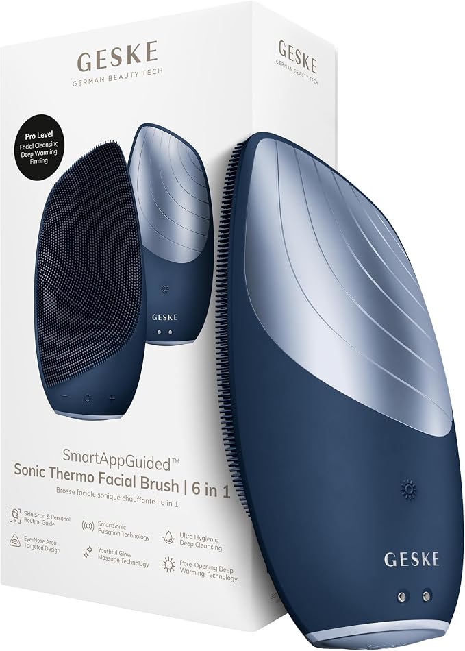 GESKE SmartAppGuided Sonic Thermo Facial Brush | 6 in 1 | Skin Cleansing | Cleansing Brush with Thermal Function | Electric Facial Massager