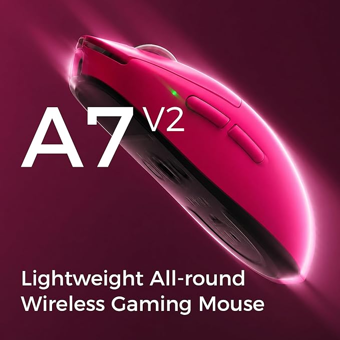 MCHOSE A7 V2 Ultra Wireless Gaming Mouse, 59g Ultra-Lightweight with PAW3950TI Custom Sensor to 42K DPI, Wired/Wireless Dual 8K Polling Rate, 130 Hour Battery Life & Tri-Mode Connectivity - Rose Red