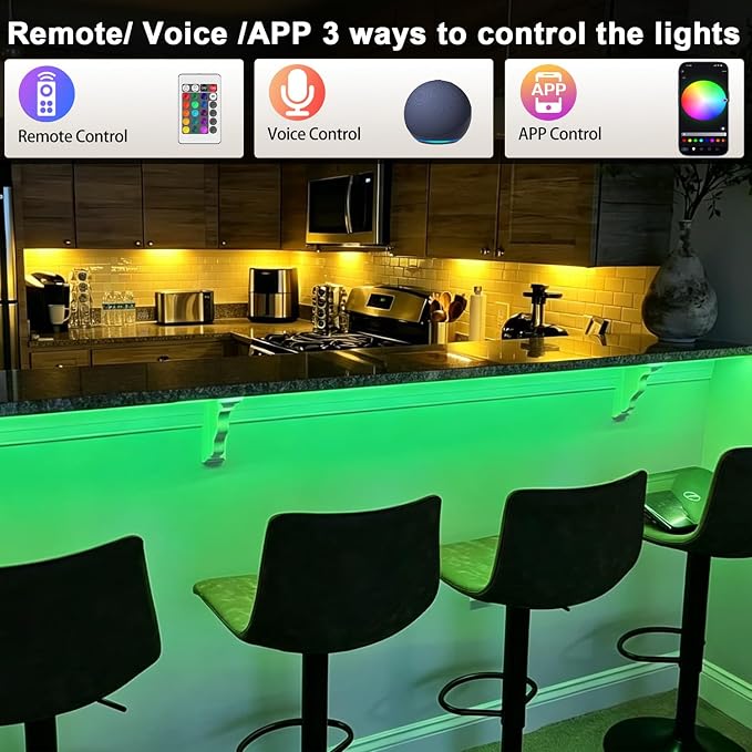 LED Under Cabinet Lighting Kit, Dimmable RGB Strip Lights, Remote Control Linkable Light Work with Alexa and Google Home, 12 inch Silicone Lamps for Closet, Shelf, Desk, Kitchen (Multicolor)