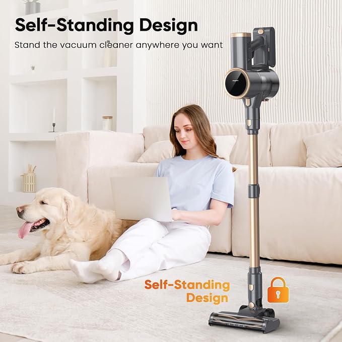 N12S Cordless Vacuum Cleaner, 30KPa Powerful Vacuum with 60 Mins Runtime, Self-Standing, LED Display, Rechargeable Lightweight Handheld Vacuum Cleaners (Grey)