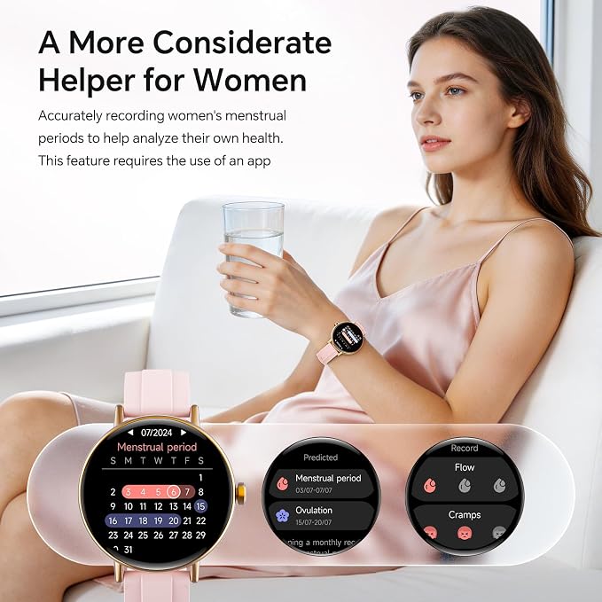 Gydom 1.27” Smart Watch for Women Men Compatible iPhone & Android (Answer/Make Call), Activity Fitness Tracker with 101+ Sports Modes, Heart Rate/SpO2/Stress/Sleep/Period Monitor, 2 Bands, IP68, Pink