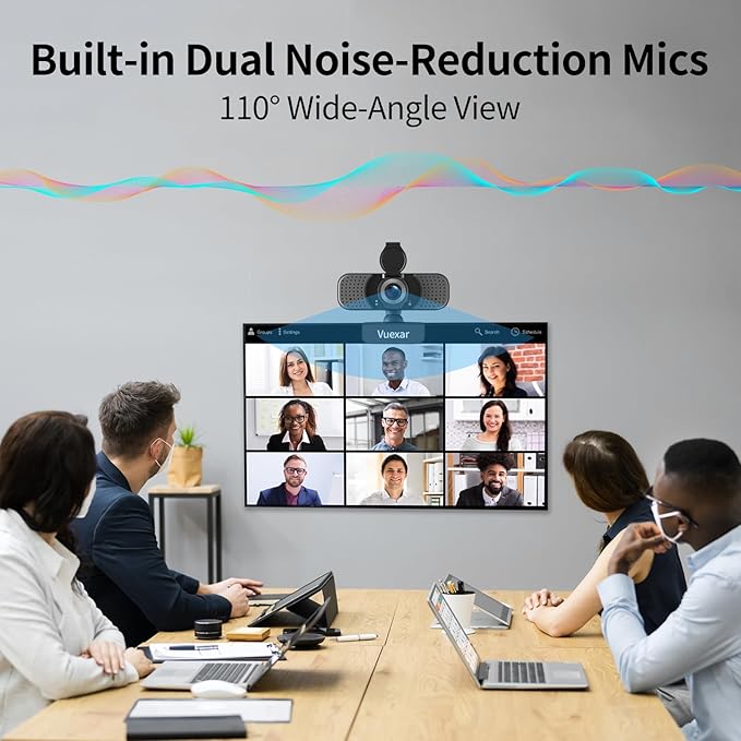 2K Webcam with Microphone, Web Camera withTripod, Dual Mics, Plug & Play Computer Camera for Online Calling, Cameras for Desktop PC or Laptop Zoom/Teams/Facetime