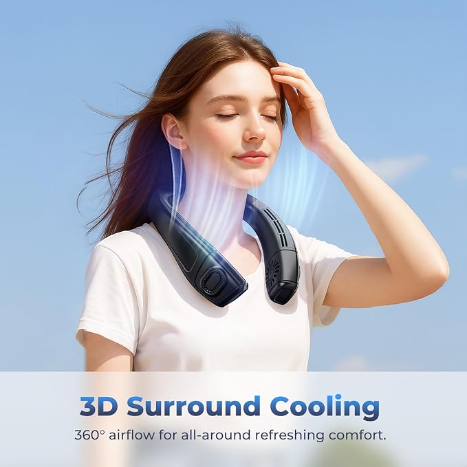 Neck Fan Portable Personal Fans, Ergonomic Cold Neck Fan with Cooling Plate, Type-C 8000mAh Rechargeable 3D Airflow Wearable LED Screen 3 Modes Gifts for Men Women Outdoor Travel Indoor