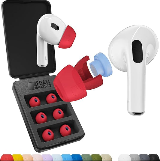 Ultra-Premium Silicone-Memory Foam Ear Tips for AirPods Pro 1st and 2nd Gen | Ultra Secure for Athletes | Comfortable | Better Sound | by Foam Masters SportMagic (Red, Assorted S/M/L)