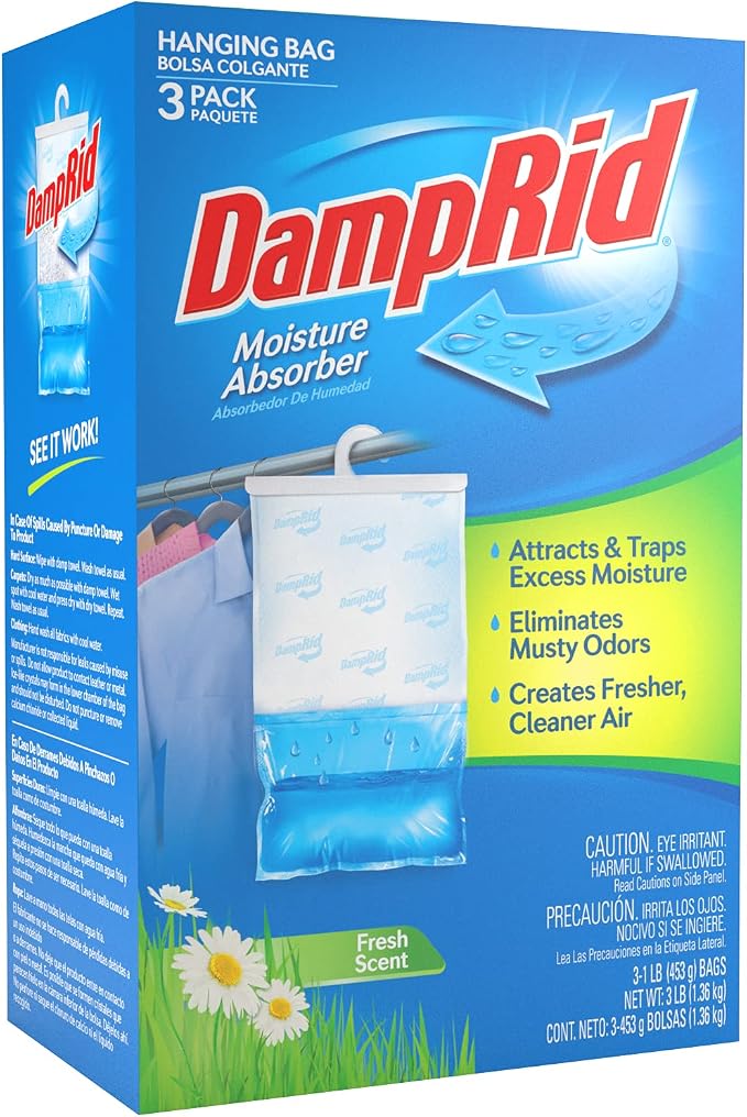 DampRid Hanging Bag, Moisture Absorber, Pack of 3 (16 oz. ea.), 3 Pack, Blue