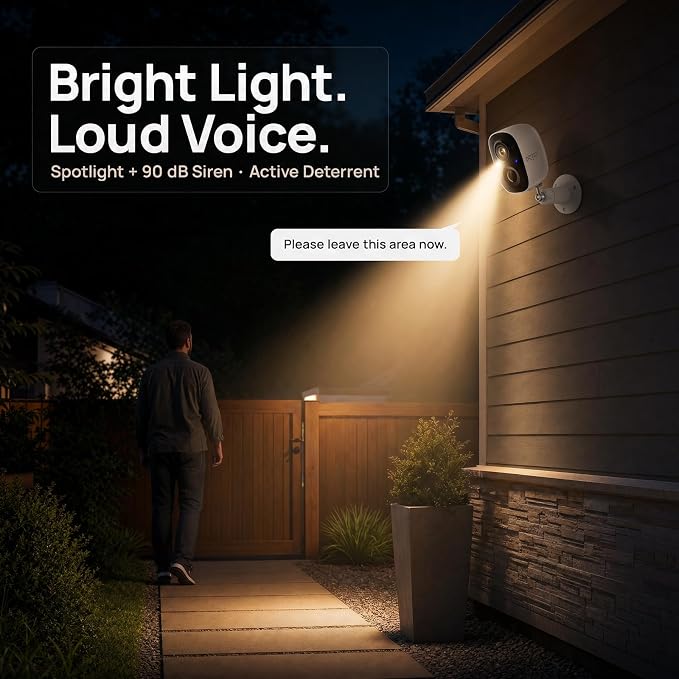 Dzees Solar Security Cameras Wireless Outdoor, 2K Cameras for Home Security System with Battery Powered, Spotlight & Siren, PIR AI Detection, Color Night Vision, Cloud/SD Storage,2.4GHz Wi-Fi,2 Pack
