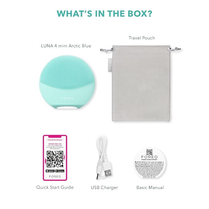 FOREO LUNA 4 mini Face Cleansing Brush & Massager - Premium Face Care -Enhances Absorption - Simple Skin Care Tools - For All Skin Types- Artic Blue