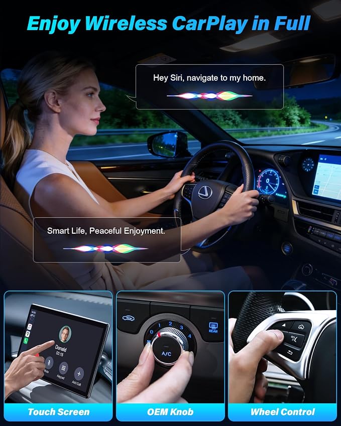 2026 One-Click Disconnect Bluetooth Carplay Adapter, A9 Chip, 3s Auto Connect, WiFi5.8 BT5.8, Wired to Wireless, Dual Phone Switching, iOS10+/Android 10+, Fits OEM Wired CarPlay Cars