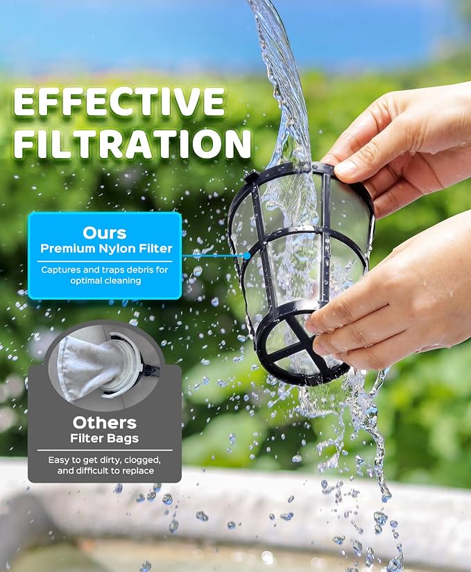 Pool Vacuum for Above Ground Pool with a Telescopic Pole, 80Mins Runtime, Handheld Rechargeable Pool Cleaner with 18.5 Gallons/min Powerful Suction for Above Ground/Inground Pools, Hot Tubs, Spas