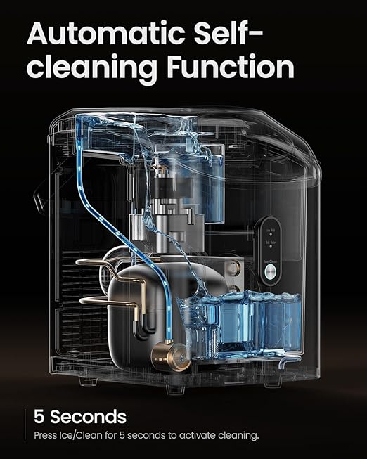 VIVIDMOO Nugget Ice Maker Countertop, 34lbs/Day, Portable Sonic Pebble Ice Maker with Self-Cleaning, Fast Ice in 6 Mins, Compact Crushed Pellet Ice Machine for Home/Office/Kitchen/RV/Camping, Black