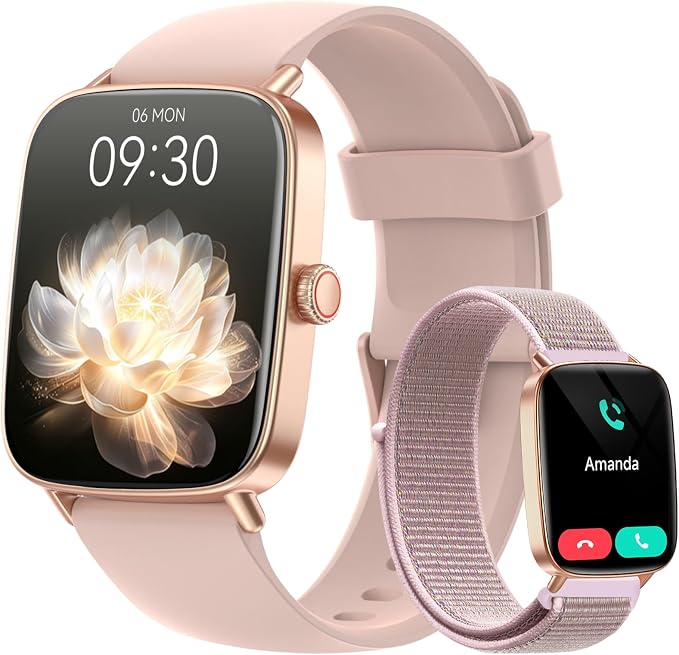 Gydom Smart Watch for Women and Men, 1.85" HD Fitness Trackers for iPhone/Android/Samsung (Answer/Make Calls), Heart Rate/Sleep/SpO2 Monitor, 101+ Sports Modes, IP68 Waterproof, 2 Bands, Pink