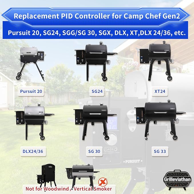 WiFi Replacement PID Controller for Camp Chef Gen 2 Pellet Grills - Compatible with PG24-82, SG24, XT24, DLX, Woodwind Classic - App Control, Dual Meat Probes & Adjustable Smoke Setting