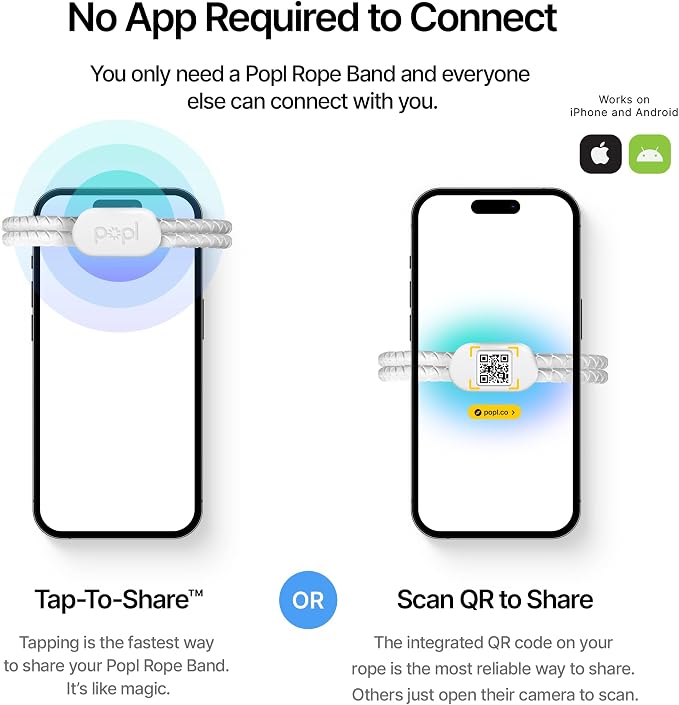 Authentic Patented Popl Bracelet™ (Avoid Fake Knockoffs) - Smart NFC Networking Card - Simply Tap to Exchange Contact Info, Capture Leads, & Manage Contacts (White)
