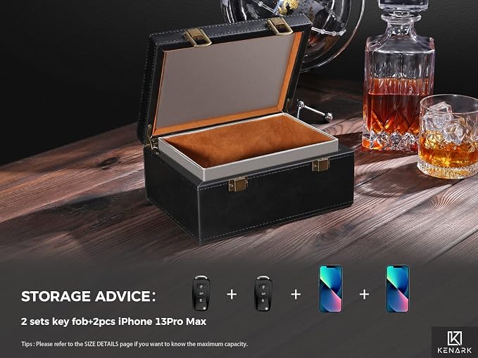 KK6 PLUS Faraday Box for Key Fobs, Signal Shielding Storage | Signal Shielding • Expanded Storage Capacity • Reinforced Metal Hinges • Premium Synthetic Leather
