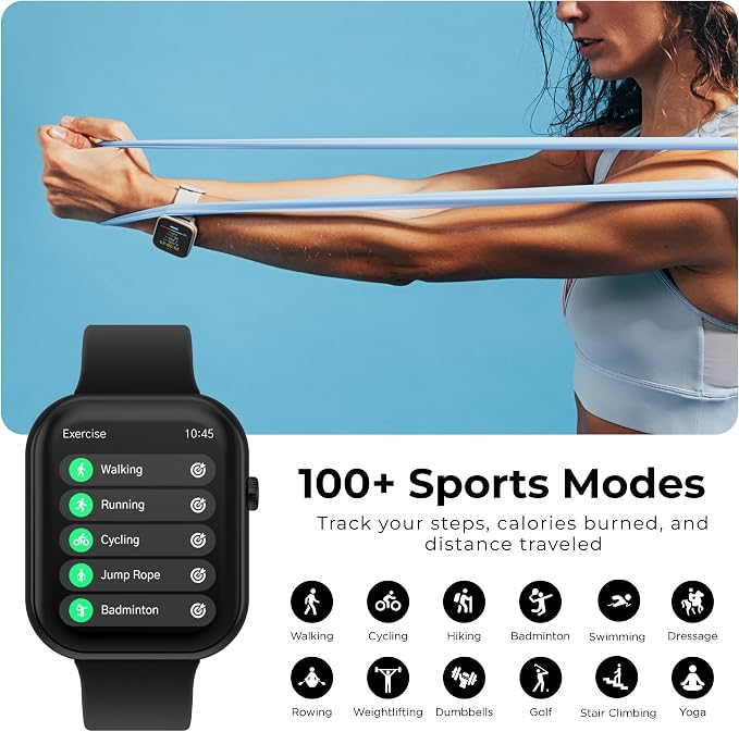 iTouch AIR 5 Smartwatch, 1.85" AMOLED Display, Bluetooth Calling, 100+ Sports Modes, Heart Rate, SpO2, Sleep & Stress Tracking, Water Resistant, 7-Day Battery Life, for Android & iPhone