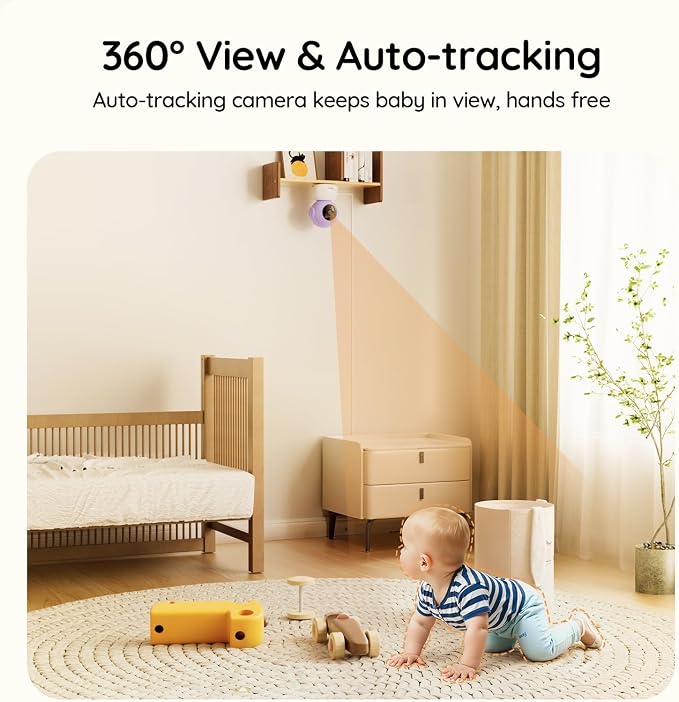BOIFUN 2K Split Baby Monitor with 2 Cameras,Smartphone App, Wi-Fi Cameras,5-inch Display, Motion Tracking, Encrypted Connection, Night Vision, Long-Range 2-Way Talk, Temp Sensor