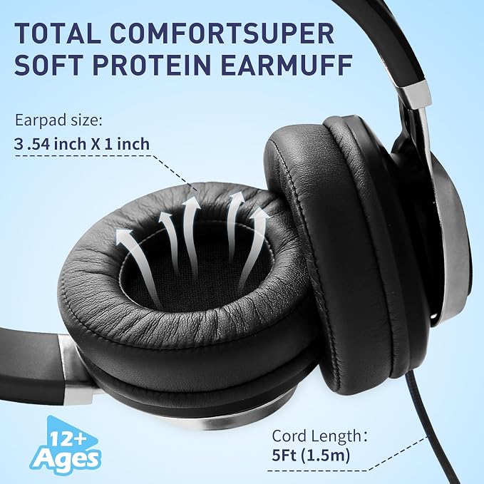 AILIHEN Wired Headphones with Microphone Volume Control, Noise Isolating Over Ear Headphones Wired 3.5mm, Super Soft Corded Headphone for Cellphones, Tablet and Chromebook (Grey)