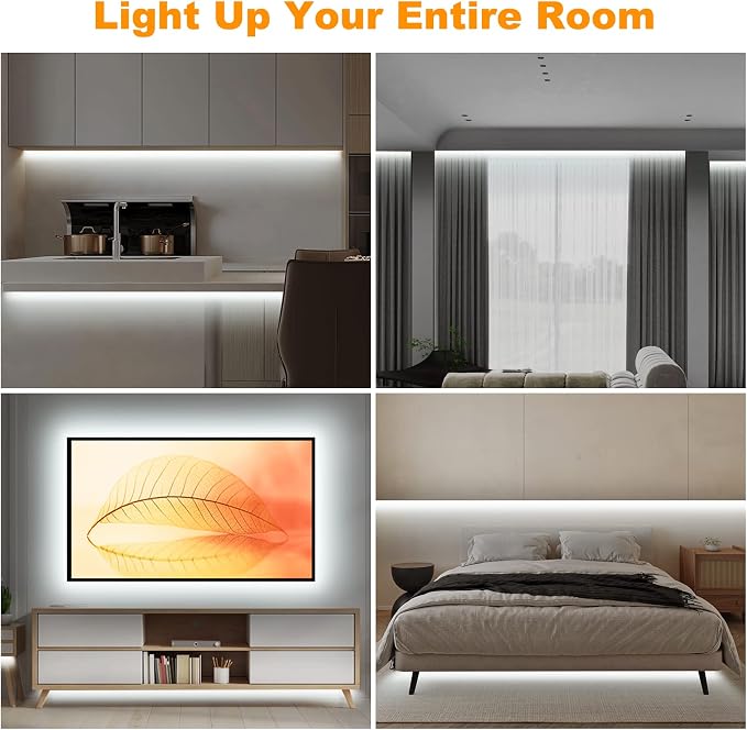 Tatazone Smart White COB Led Strip Light with App and Remote, 32.8ft 6500K WiFi Bright COB Light Strip Work with Alexa Google, Dimmable Indoor COB Strip Lights for Room, Cabinet, 2 Rolls of 16.4ft