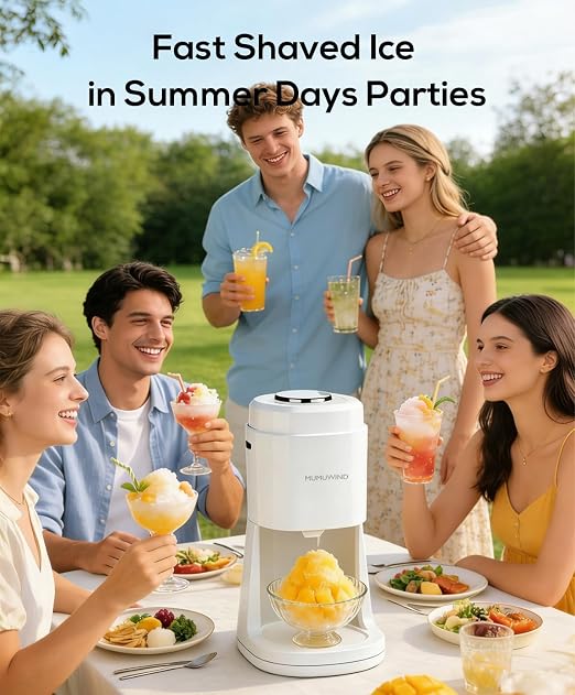 Shaved Ice Machine for Home, Electric ice Shaving Machine with 2 Ice Cups, Ice Shaver, Snow Cone Machine, Ice Crusher Snowcone Maker for Kids Birthday Party, House Warming Gifts (White)