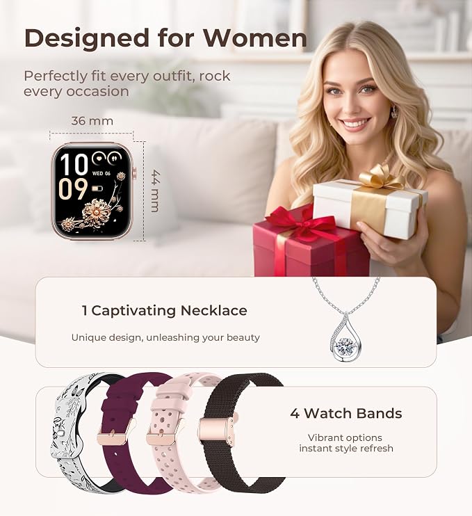Iaret Smart Watch for Women, 1.83" HD Fitness Tracker with 4 Bands, Answer/Make Calls, Heart Rate/Sleep/SpO2/Step Tracking, 100+ Sport Modes, Android/iPhone Compatible Gift (Black Gold)