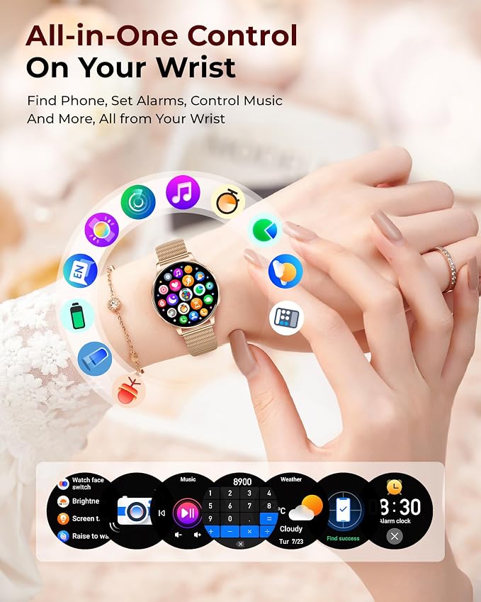 Iaret Smart Watch for Women, 1.27" HD Fitness Tracker with 4 Bands & Necklace Gift Set, Heart Rate SpO2 Sleep Monitor, 120+ Sport Modes, Call & Notifications, Smartwatch for Android iPhone, 40mm