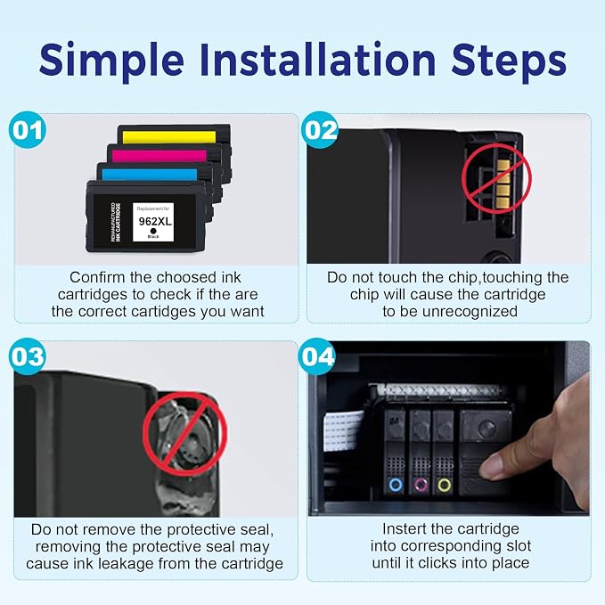 962XL 962 Ink Cartridges Replacement for HP 962XL Ink Cartridges Combo Pack HP962 HP962XL Works with OfficeJet Pro 9010e 9010 9012e 9012 9014e 9015e 9015 9018e 9020e 9020 9022e 9025e 9028e Printer