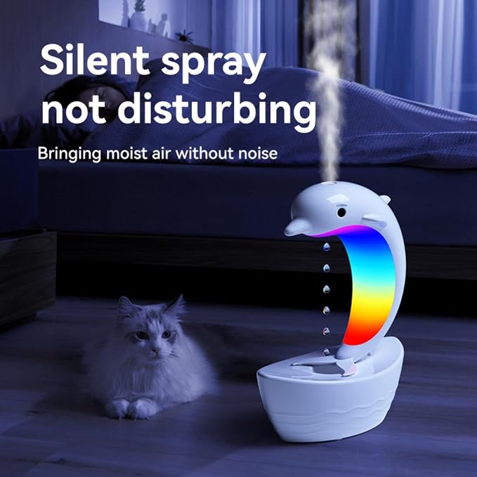 Dolphin Anti-Gravity Water Droplet Cool Mist Humidifier 300ml, 3-in-1 Humidifier Bluetooth Speaker 7 Color Night Light Aroma Diffuser, Auto Shut Off Desktop Mist Maker for Bedroom Office 400sq.ft