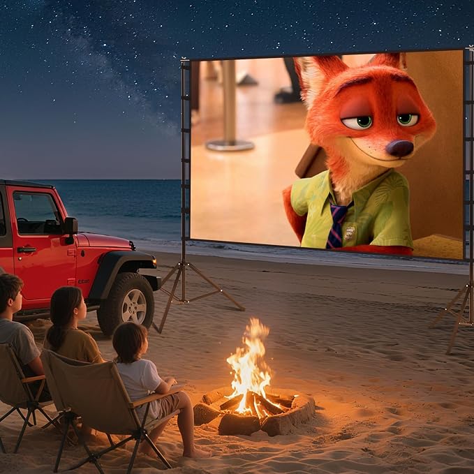 STWUI Projector Screen with Stand - 150 Inch Portable Projector Screens Outdoor Indoor Projector Screen 16:9 4K HD Outdoor Movie Screen with Carry Bag,Enjoy Home Theater Projection Screen