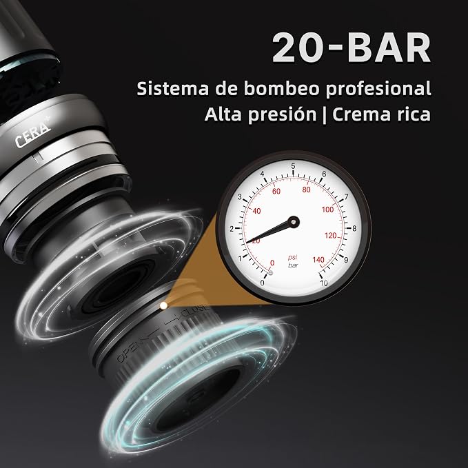 CERA+ PCM03S Portable Espresso Machine 5-8 Cups per Charge, Self-Heating 20 Bar， NS Pods & Ground Coffee, Epresso Electric Travel Coffee Maker for Outing, Working, Camping